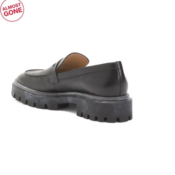 STUART WEITZMAN Black Made In Spain Leather Ultra Lug Penny Loafers - Picture 2 of 2